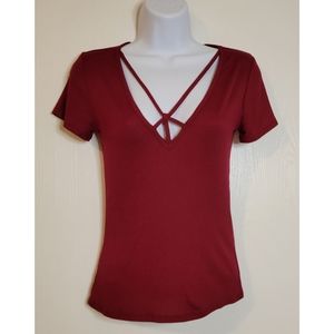 Burgundy cut out t-shirt, small
